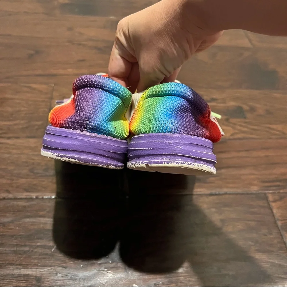 Hey Dude Light Cream Slip-On Shoes with Rainbow Accents